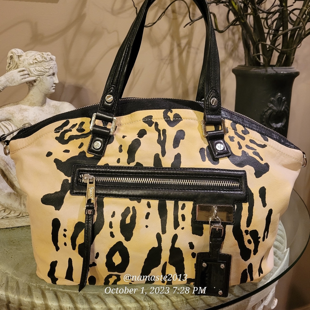 L.A.M.B. by Gwen Stefani 100%Leather Leopard Print Shoulder Bag Tote Luxury #548